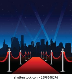 Red carpet elegant event cityscape at night background