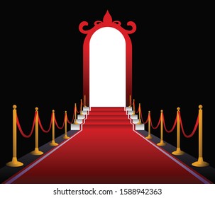 Red carpet entrance staircase luxurious fame vector illustration