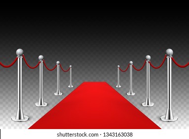 Ilustración vectorial realista de los eventos de la alfombra roja. Moqueta roja, presentación de eventos de celebridades de entrada de lujo.