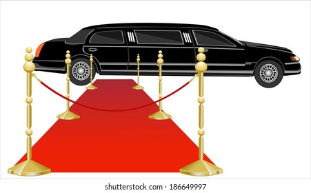  Red Carpet Extending to a Parked Limousine