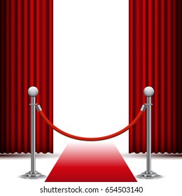 Red carpet and fence before the curtain, vector background
