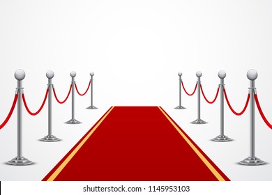 Red Carpet With Fence, Isometric Background, Isolated On White