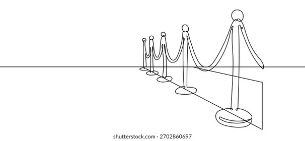 Roter Teppichzaun, eine durchgehende Linie, handgezeichnetes Doodle. Einzeiliges Design, moderne Illustration.