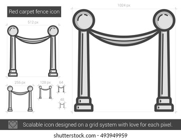 Red carpet fence vector line icon isolated on white background. Red carpet fence line icon for infographic, website or app. Scalable icon designed on a grid system.