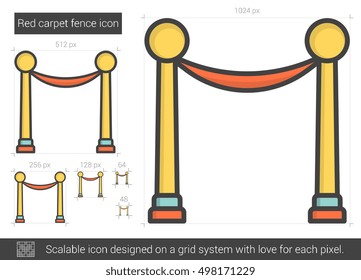 Red carpet fence vector line icon isolated on white background. Red carpet fence line icon for infographic, website or app. Scalable icon designed on a grid system.