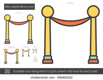 Red carpet fence vector line icon isolated on white background. Red carpet fence line icon for infographic, website or app. Scalable icon designed on a grid system.