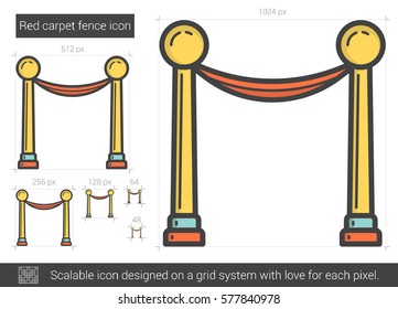 Red carpet fence vector line icon isolated on white background. Red carpet fence line icon for infographic, website or app. Scalable icon designed on a grid system.