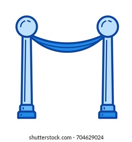 Icono de línea vectorial de la valla roja aislado en fondo blanco. Icono de la línea de reja de alfombra roja para infografía, sitio web o aplicación. Icono azul diseñado en un sistema de cuadrícula.