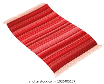 Red carpet. Flying rag rug like a magic carpet. Isolated vector illustration on white background.