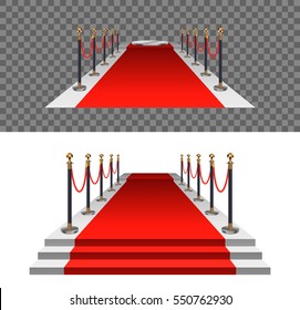 Red carpet with gold stanchions. Vector illustration.