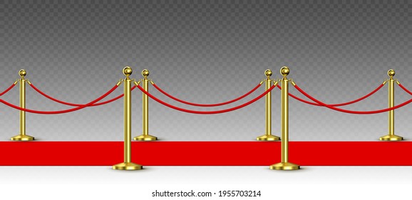 Red carpet and golden barriers realistic vector illustration