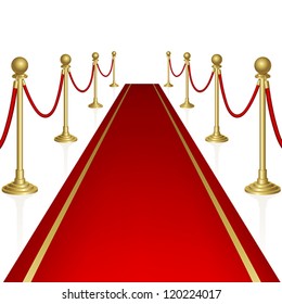 Red carpet with guard. Clipping Mask. Mesh.