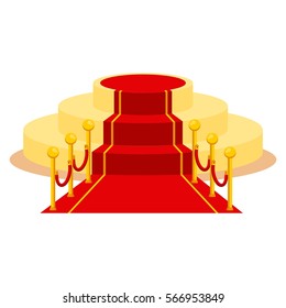 Red Carpet For Holiday Greeting Ceremonies. Award, Honoring The Winners, Famous People, Celebrities. Flat Vector Cartoon Carpet Illustration. Objects Isolated On A White Background.