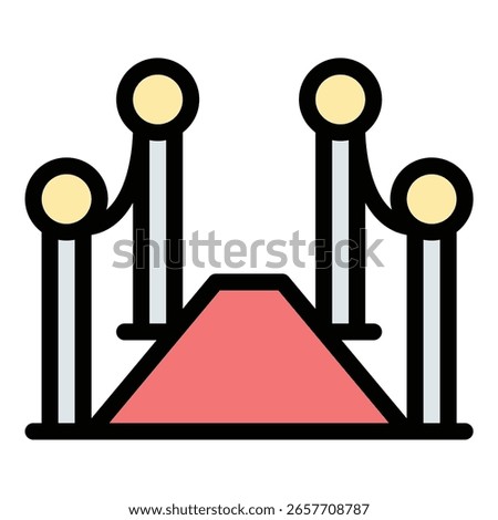 Red carpet icon flat line style illustration representing glamorous events and celebrity appearances, suitable for award shows, entertainment promotions, and fashion industry projects