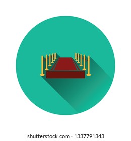 Red carpet icon on gray background, round shadow. Vector illustration.
