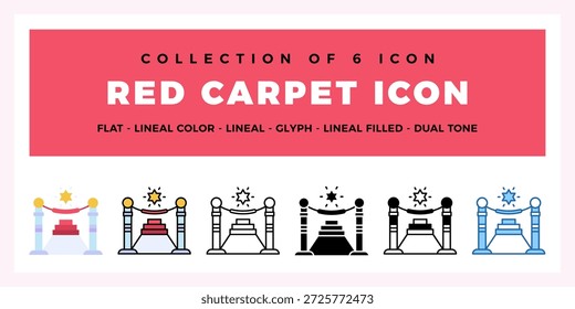 Red Carpet Icon Set 6 Flat. Lineal and Glyph Icons