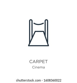 Red carpet icon. Thin linear red carpet outline icon isolated on white background from cinema collection. Line vector sign, symbol for web and mobile