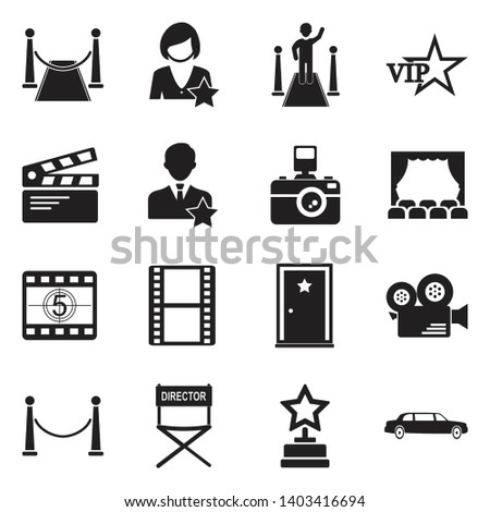 Red Carpet Icons. Black Flat Design. Vector Illustration. 