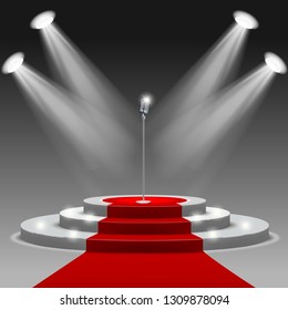 Red carpet with ladder and microphone Clipping Mask. Mesh.