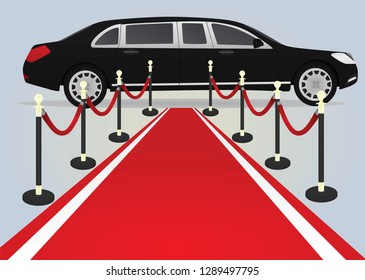 Red carpet and limo. vector illustration