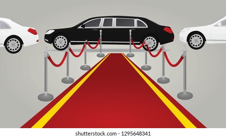 Red carpet and limo. vector illustration