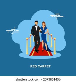 Red carpet with men and women beautifully dressed and entering the function flat concept design