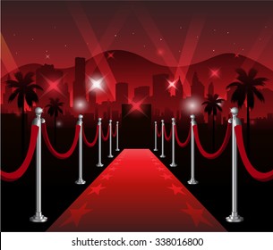Red carpet movie premiere elegant event with hollywood in background