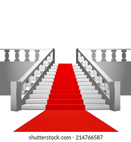 red carpet on baroque staircase on white background vector illustration