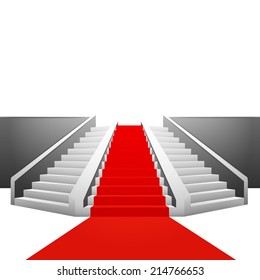 red carpet on polygonal staircase on white background vector illustration