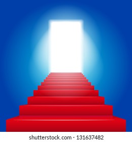 Red carpet on stairs pointing to your text.