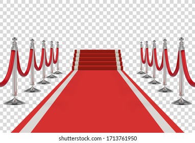 Red carpet on stairs with red ropes on silver stanchions