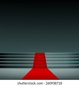 Red carpet on the stairs. Vector image.