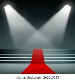 Red carpet on the stairs. Vector image.