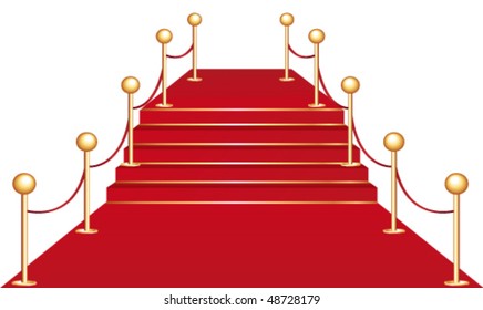 Red carpet on stairs. Vector illustration.