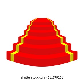 Red carpet on a white background. Stairs for VIP. Vector illustration