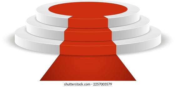 roter Teppich auf weißem Podium. Realistische leere Anzeige