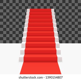 Red carpet on white stairs. Front view vector illustration.