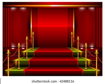 Red carpet and pedestal for rewarding ceremony, vector illustration