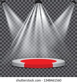 Red carpet to podium stage with with spotlight vector transparent - Vector