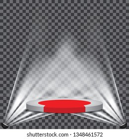 Red carpet to podium stage with with spotlight vector transparent - Vector