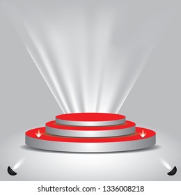 Red carpet to podium stage with spotlights vector art illustration