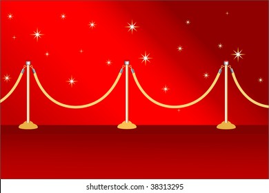 tapete vermelho com postes e estrelas