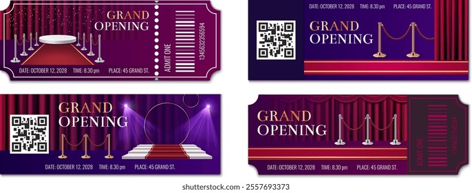 Red carpet realistic 3d tickets template set