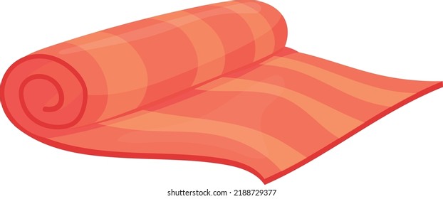 Red carpet roll. Cartoon striped rug icon isolated on white background