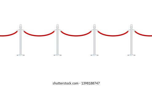 Red carpet with red ropes on golden stanchions. Exclusive event, movie premiere, gala, ceremony, awards concept. Vector stock illustration.