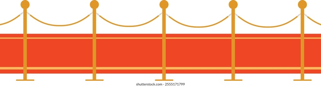 Red carpet with red ropes on golden stanchions. Exclusive event, movie premiere, gala, ceremony, awards concept. Vector illustration.