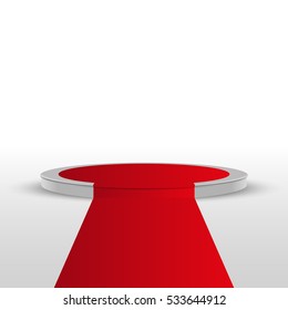 Red carpet and round podium, abstract background, vector