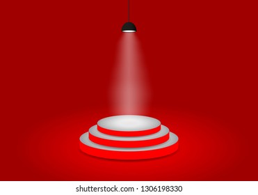 Red carpet and round podium with lights effect,Stage podium with lighting