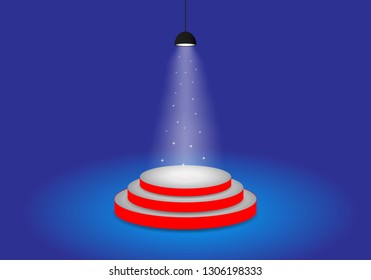 Red carpet and round podium with lights effect,Stage podium with lighting
