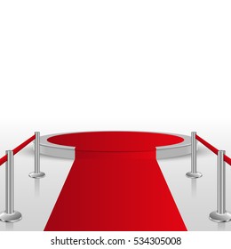 Red carpet with round podium, vector illustration